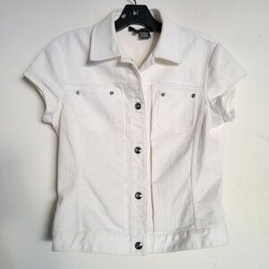 Etcetera Button Front Cotton White Denim Jean Sleeveless Vest Size 6